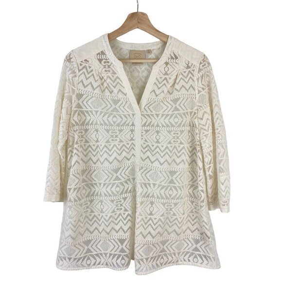 Vanessa Virginia Anthropologie Womens Sz 6 Embroidered Tulle Tunic Top Popover - Picture 1 of 11